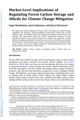 Market-Level Implications of Regulating Forest Carbon Storage and Albedo for Climate Change Mitigation