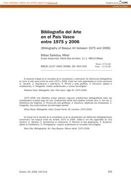 Bibliografía Del Arte En El País Vasco Entre 1975 Y 2006. IN
