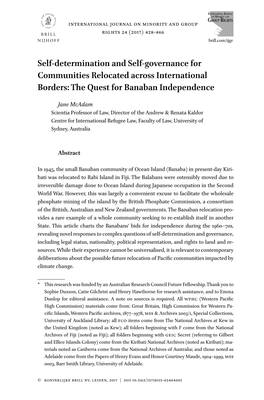 Self-Determination and Self-Governance for Communities Relocated Across International Borders: the Quest for Banaban Independence