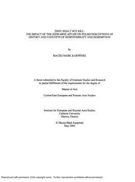 Thou Shalt Not Kill: the Impact of the Jedwabne Affair on Polish Perceptions of History and Concepts of Responsibility and Redemption