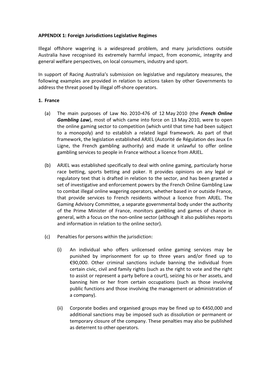 Foreign Jurisdictions Legislative Regimes Illegal Offshore Wagering