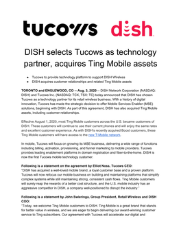 DISH Selects Tucows As Technology Partner, Acquires Ting Mobile Assets