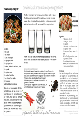 Professionally Distilled Arak Spirit and Brem Rice Wines Dewi Sri Arak Menu