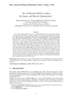 The TOMLAB OPERA Toolbox for Linear and Discrete Optimization 1