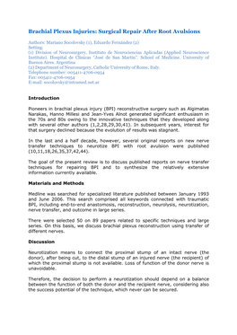 Brachial Plexus Injuries: Surgical Repair After Root Avulsions