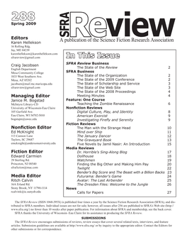 In This Issue SFRA Review Business Craig Jacobsen English Department the State of the Review 2 Mesa Community College SFRA Business 1833 West Southern Ave