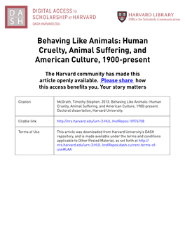Human Cruelty, Animal Suffering, and American Culture, 1900-Present