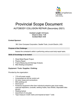 Provincial Scope Document AUTOBODY COLLISION REPAIR (Secondary 2021)