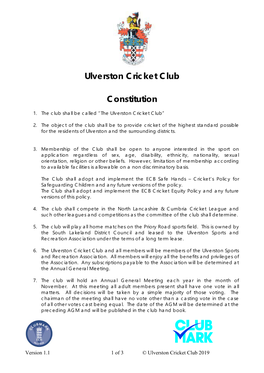 Ulverston Cricket Club Constitution