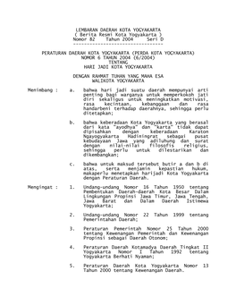 ( Berita Resmi Kota Yogyakarta ) Nomor 82 Tahun 2004 Seri D