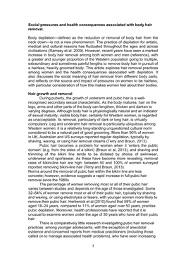 1 Social Pressures and Health Consequences Associated with Body Hair Removal. Body Depilation—Defined As the Reduction Or Remo