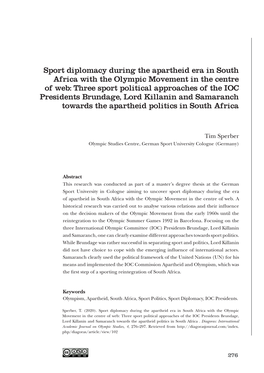 Sport Diplomacy During the Apartheid Era in South Africa with the Olympic Movement in the Centre Of