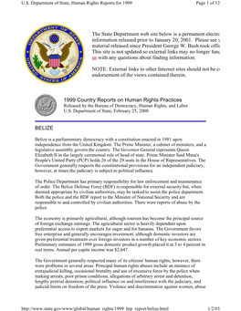 US Department of State, Human Rights Reports for 1999 Page 1 of 12