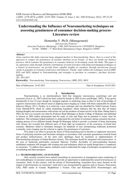 Understanding the Influence of Neuromarketing Techniques on Assessing Genuineness of Consumer Decision-Making Process- Literature Review