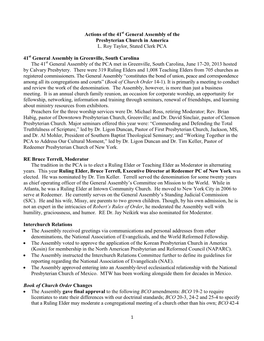 Actions of the 41 General Assembly of the Presbyterian Church in America