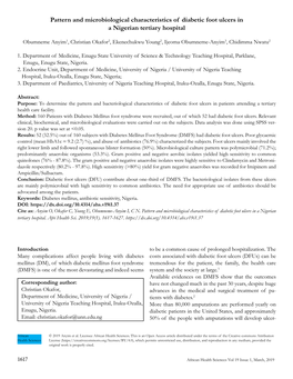 Pattern and Microbiological Characteristics of Diabetic Foot Ulcers in a Nigerian Tertiary Hospital