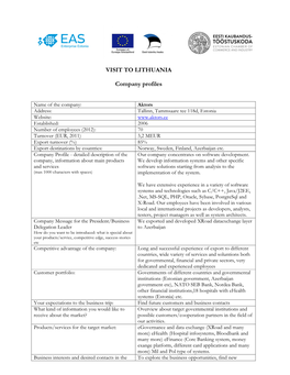 VISIT to LITHUANIA Company Profiles