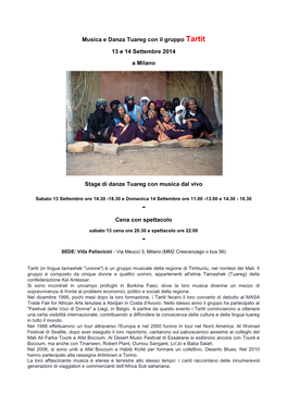 Musica E Danza Tuareg Con Il Gruppo Tartit 13 E 14 Settembre 2014 A