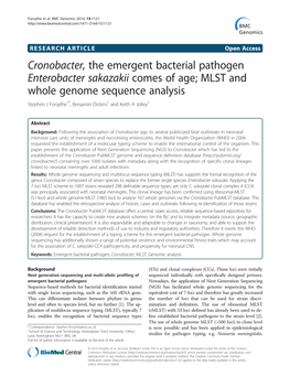 Cronobacter, the Emergent Bacterial Pathogen Enterobacter Sakazakii