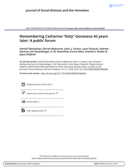 Remembering Catherine “Kitty” Genovese 40 Years Later: a Public Forum