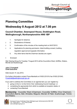 Planning Committee Wednesday 8 August 2012 at 7.00 Pm