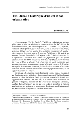 Tizi-Ouzou : Historique D’Un Col Et Son Urbanisation