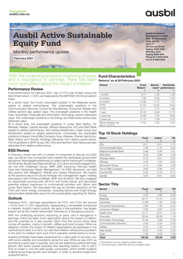 Ausbil Active Sustainable Equity Fund (ARSN 623 141 784) (Fund)