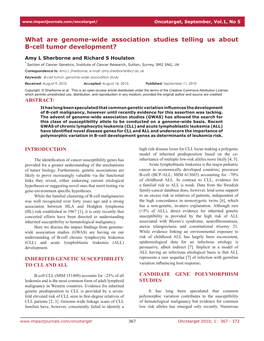 What Are Genome-Wide Association Studies Telling Us About B-Cell Tumor Development?