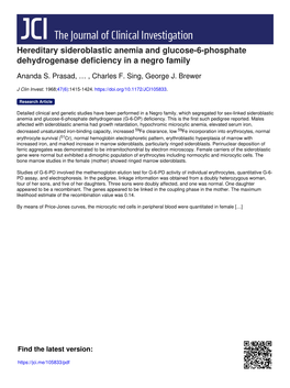 Hereditary Sideroblastic Anemia and Glucose-6-Phosphate Dehydrogenase Deficiency in a Negro Family