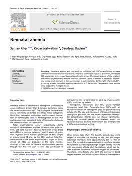 Neonatal Anemia