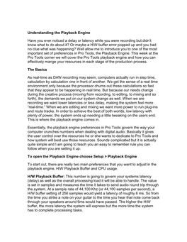 Understanding the Playback Engine Have You Ever Noticed a Delay Or