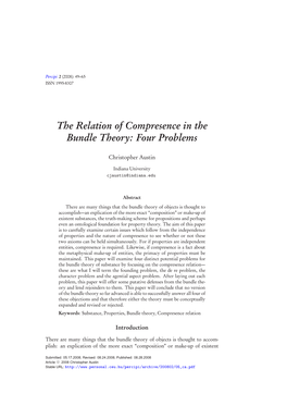 The Relation of Compresence in the Bundle Theory: Four Problems