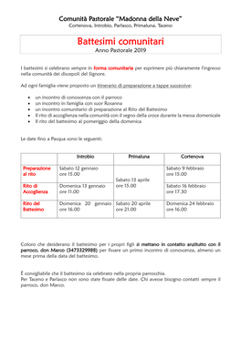 Battesimi Comunitari Anno Pastorale 2019