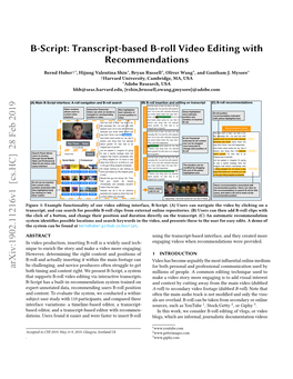 B-Script: Transcript-Based B-Roll Video Editing with Recommendations