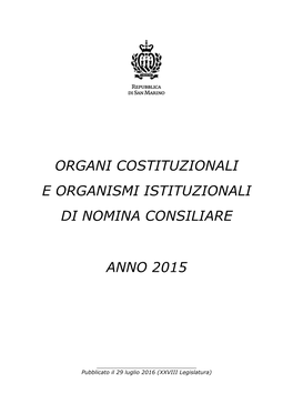 Organi Costituzionali E Organismi Istituzionali Di Nomina Consiliare Anno 2015