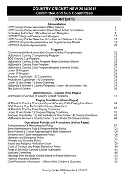 COUNTRY CRICKET NSW 2014/2015 Committee and Sub Committees