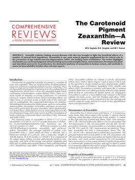 The Carotenoid Pigment Zeaxanthin—A Review M.G