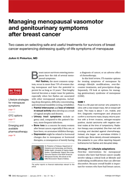 Managing Menopausal Vasomotor and Genitourinary Symptoms After Breast Cancer