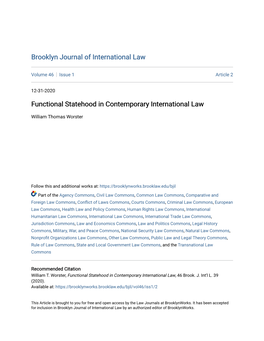 Functional Statehood in Contemporary International Law