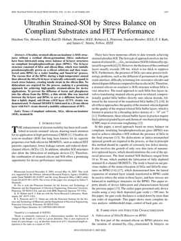 Ultrathin Strained-SOI by Stress Balance on Compliant Substrates and FET Performance Haizhou Yin, Member, IEEE, Karl D