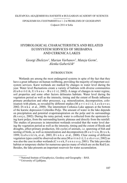 Hydrological Characteristics and Related Ecosystem Services of Srebarna and Cerknica Lakes