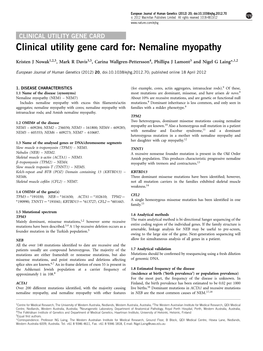 Clinical Utility Gene Card For: Nemaline Myopathy