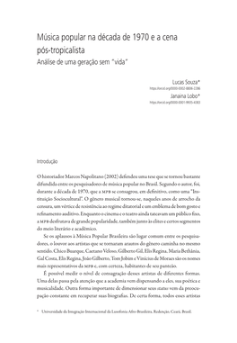 Música Popular Na Década De 1970 E a Cena Pós-Tropicalista Análise De Uma Geração Sem “Vida”