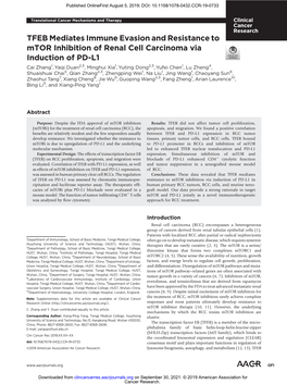 TFEB Mediates Immune Evasion and Resistance to Mtor Inhibition of Renal Cell Carcinoma Via Induction of PD-L1