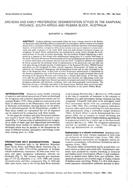 ARCHEAN and EARLY PROTEROZOIC SEDIMENTATION STYLES Ln the KAAPVAAL PROVINCE, SOUTH AFRICA and PILBARA BLOCK, Australla