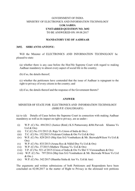 Government of India Ministry of Electronics and Information Technology Lok Sabha Unstarred Question No