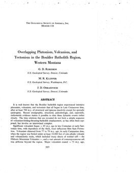 Overlapping Plutonism, Volcanism, and Tectonism in the Boulder Batholith Region, Western Montana