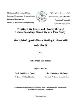 Creating City Image and Identity Through Urban Branding: Gaza City As a Case Study