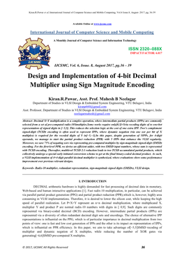 Design and Implementation of 4-Bit Decimal Multiplier Using Sign Magnitude Encoding