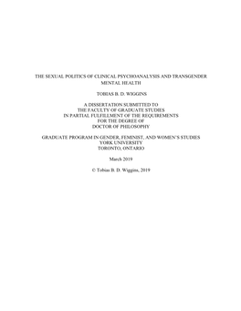 Wiggins, Tobias. (2019). the Sexual Politics of Clinical Psychoanalysis